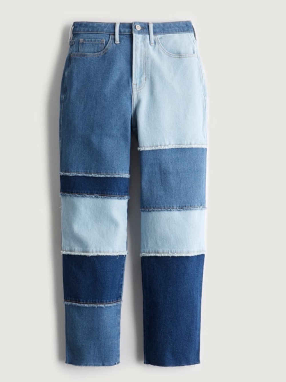 Hollister Patchwork Ultra High Rise Mom Jeans Blue Denim Y2K 70s